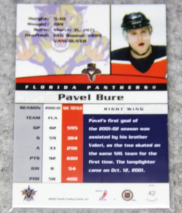 2001-02 Pavel Bure #42 Vanguard - back