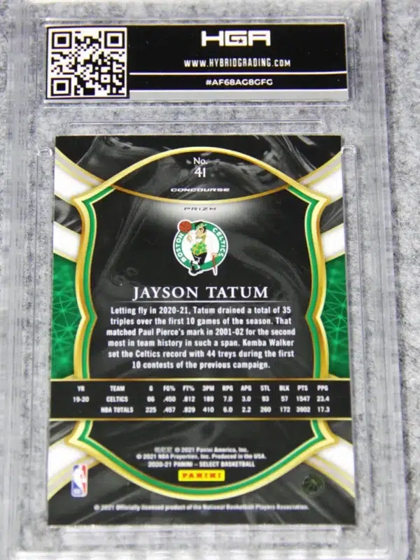 2020-21 Jayson Tatum #41 Panini Select Concourse Red White Orange Flash Prizm HGA 9 Mint - back