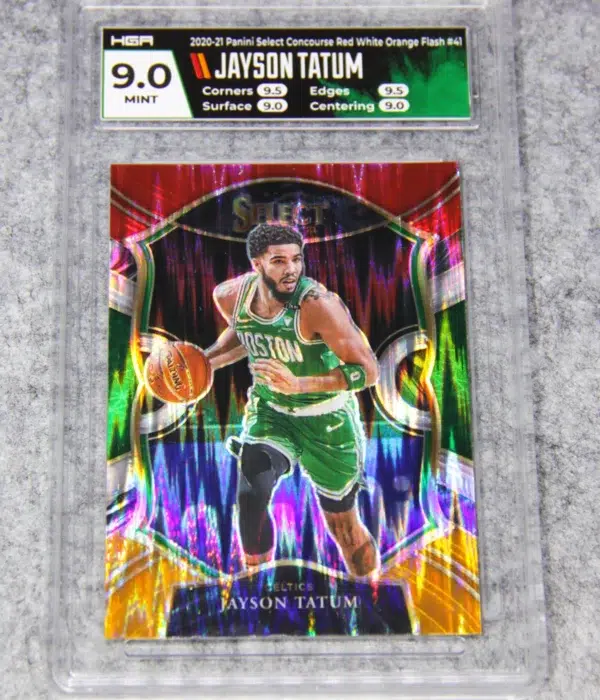 2020-21 Jayson Tatum #41 Panini Select Concourse Red White Orange Flash Prizm HGA 9 Mint - front