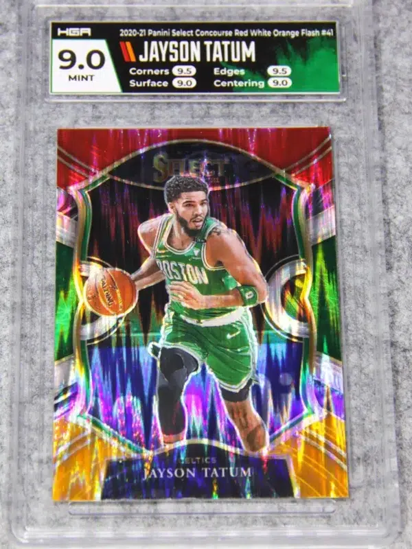 2020-21 Jayson Tatum #41 Panini Select Concourse Red White Orange Flash Prizm HGA 9 Mint - front