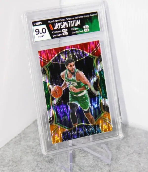 2020-21 Jayson Tatum #41 Panini Select Concourse Red White Orange Flash Prizm HGA 9 Mint - stand
