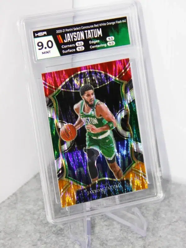 2020-21 Jayson Tatum #41 Panini Select Concourse Red White Orange Flash Prizm HGA 9 Mint - stand