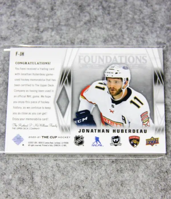 2020-21 Jonathan Huberdeau #F-JH Upper Deck The Cup Foundations Quad Jersey SN#11 - back