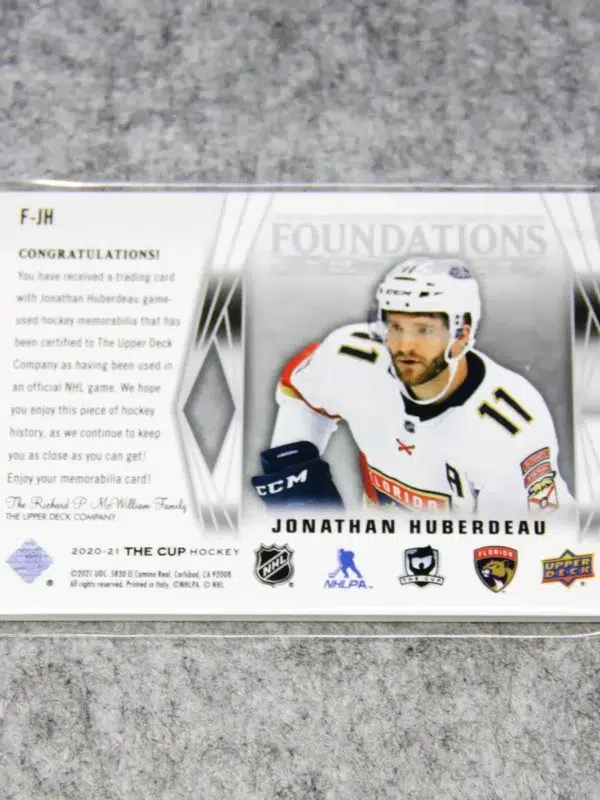 2020-21 Jonathan Huberdeau #F-JH Upper Deck The Cup Foundations Quad Jersey SN#11 - back