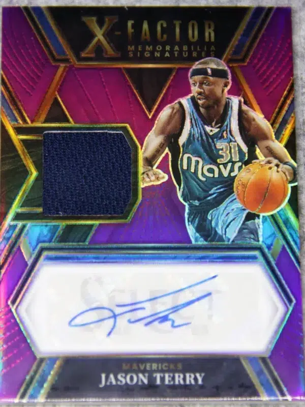 2021-22 Jason Terry #XFS-JET Panini Select X-Factor Memorabilia Signatures Purple Prizm SN#48 - front