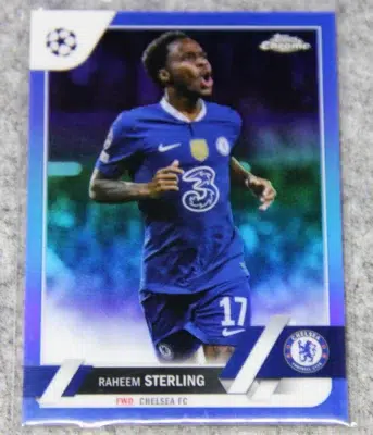 2022-23 Raheem Sterling #113 Topps Chrome UEFA Champions League Blue Refractor SN#88 - front