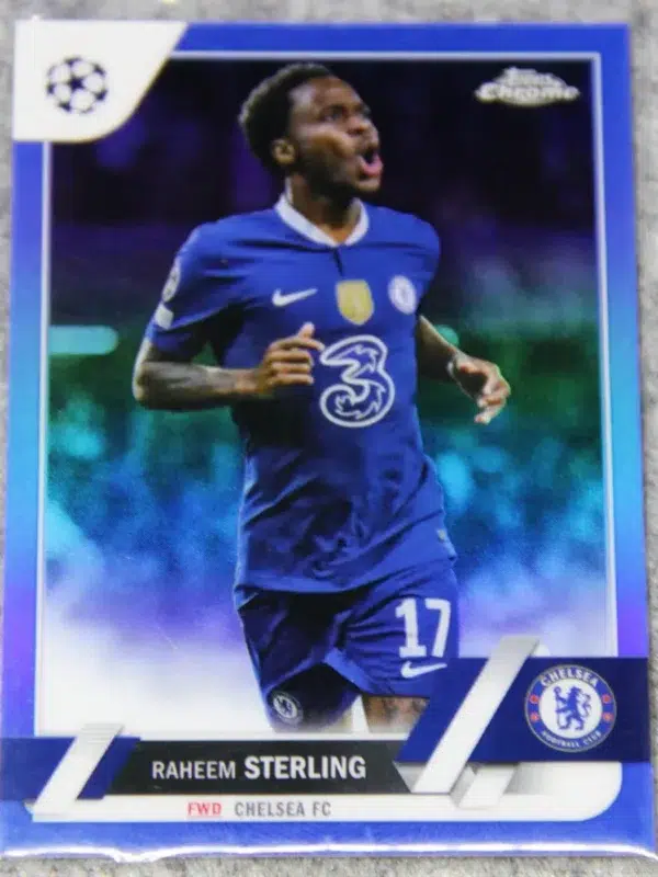 2022-23 Raheem Sterling #113 Topps Chrome UEFA Champions League Blue Refractor SN#88 - front