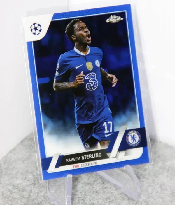 2022-23 Raheem Sterling #113 Topps Chrome UEFA Champions League Blue Refractor SN#88 - stand