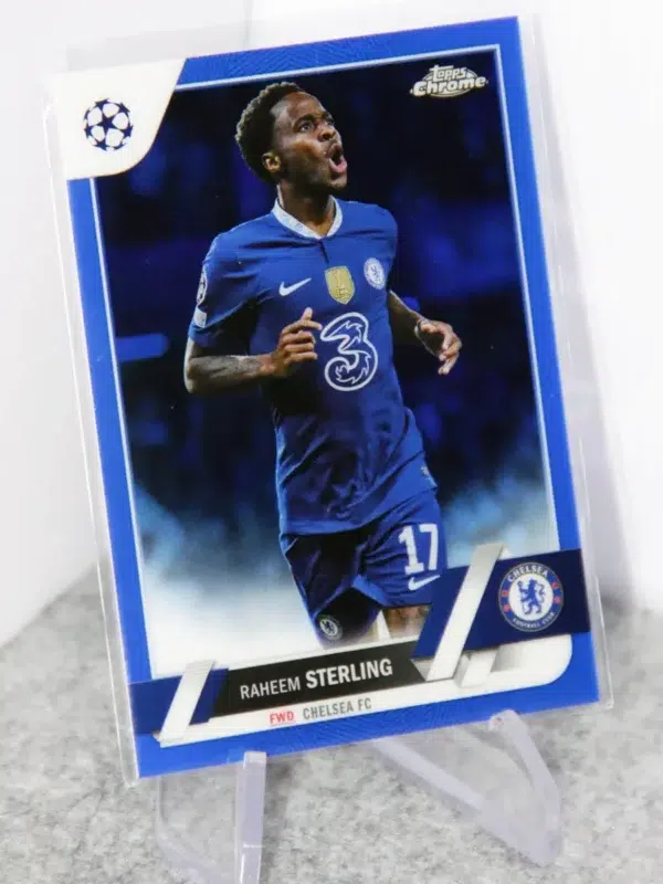 2022-23 Raheem Sterling #113 Topps Chrome UEFA Champions League Blue Refractor SN#88 - stand