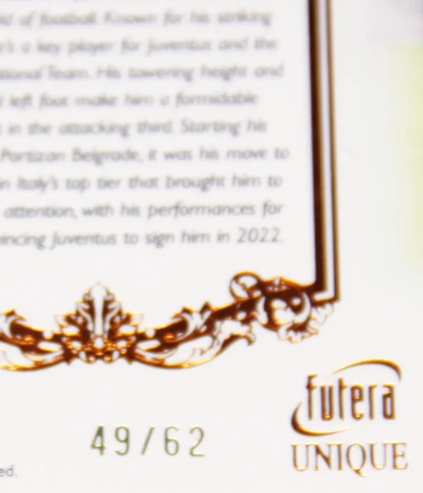 2023 Dušan Vlahović #072 Futera Unique Football Forward Orange SN#49 - detail