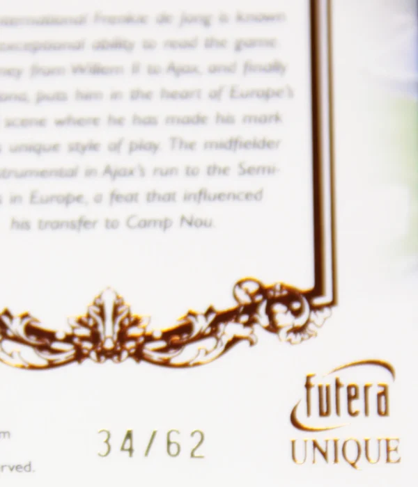 2023 Frenkie de Jong #037 Futera Unique Football Midfielder Orange SN#34 - detail