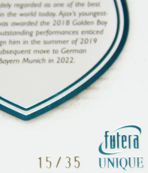 2023 Matthijs de Ligt #HG010 Futera Unique Football Heritage Turquoise SN#15 - detail