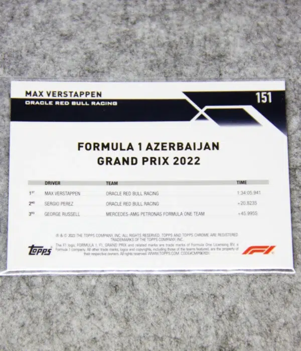 2023 Max Verstappen #151 Topps F1 Grand Prix Winners Purple Green Refractor - back