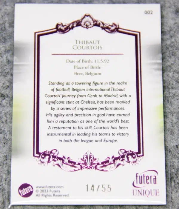 2023 Thibaut Courtois #002 Futera Unique Football Pink SN#14 - back