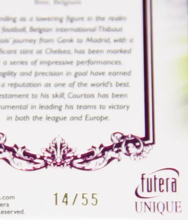 2023 Thibaut Courtois #002 Futera Unique Football Pink SN#14 - detail