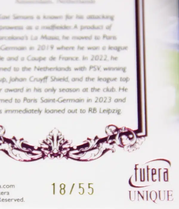 2023 Xavi Simons #056 Futera Unique Football Midfielder Pink SN#18 - detail