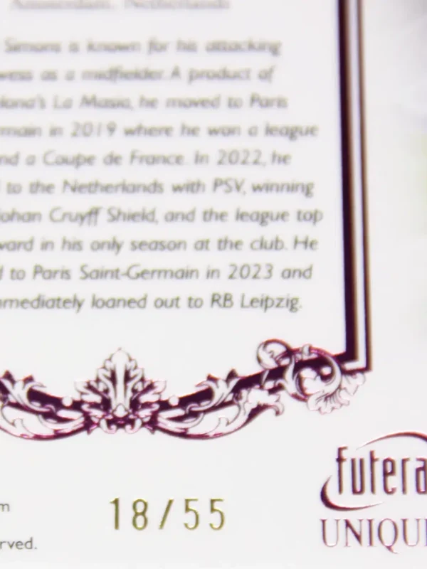 2023 Xavi Simons #056 Futera Unique Football Midfielder Pink SN#18 - detail
