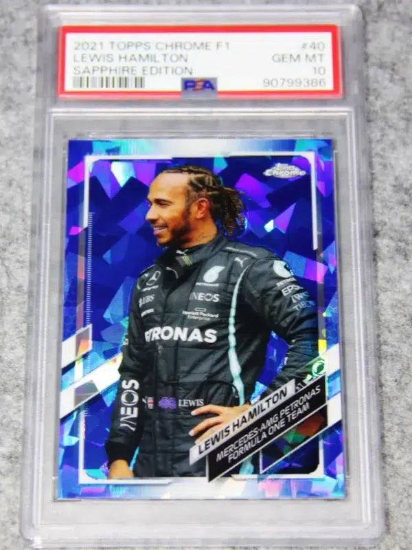 2021 Lewis Hamilton #40 Topps Chrome F1 Sapphire Edition PSA 1 GEM MT - front