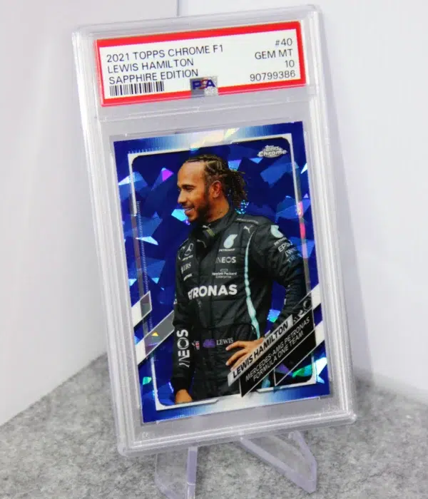 2021 Lewis Hamilton #40 Topps Chrome F1 Sapphire Edition PSA 1 GEM MT - stand