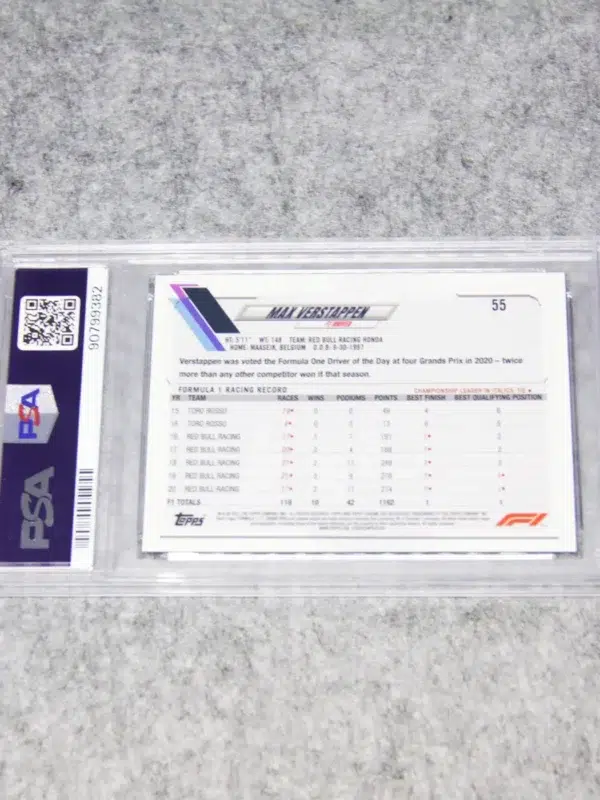 2021 Max Verstappen #55 Topps Chrome F1 Sapphire Edition PSA 10 GEM MT - back