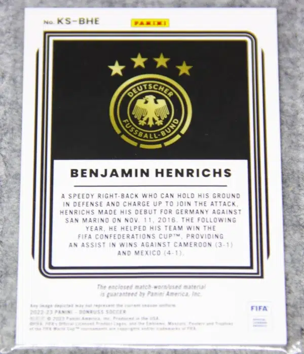 2022-23 Benjamin Henrichs #KS-BHE Panini Donruss FIFA Kit Series - back