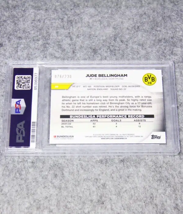 2022-23 Jude Bellingham #28 Topps Chrome Bundesliga X-Fractor SN#75 PSA MINT 9 - back