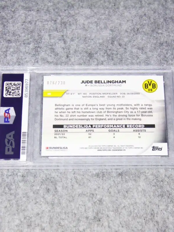 2022-23 Jude Bellingham #28 Topps Chrome Bundesliga X-Fractor SN#75 PSA MINT 9 - back