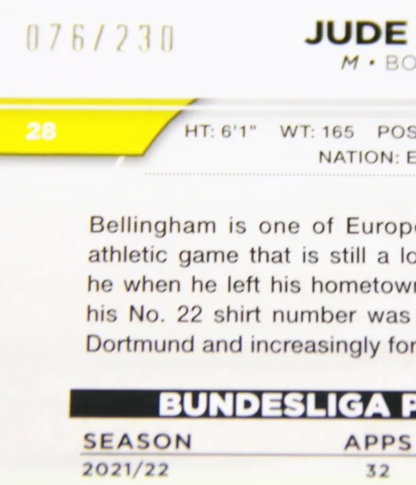 2022-23 Jude Bellingham #28 Topps Chrome Bundesliga X-Fractor SN#75 PSA MINT 9 - detail