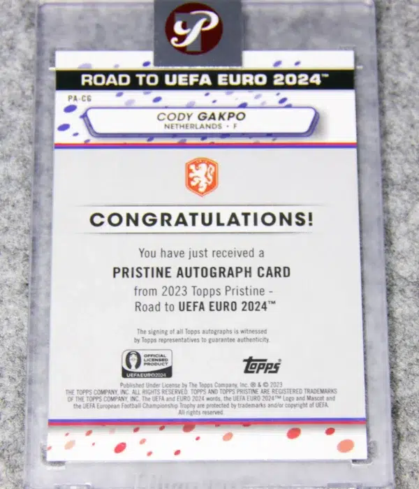 2023 Cody Gakpo #PA-CG Topps Pristine UEFA Road to 2024 Euro Autograph - back