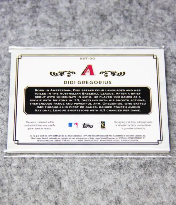 2014 Didi Gregorius #SST-DG Topps Museum Collection Signature Swatches Autograph SN#278 - back