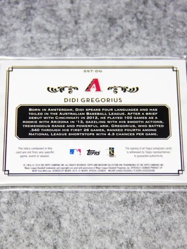 2014 Didi Gregorius #SST-DG Topps Museum Collection Signature Swatches Autograph SN#278 - back