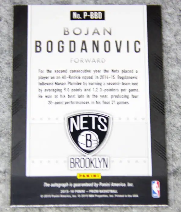 2015-16 Bojan Bogdanovic #P-BBD Panini Prizm Autograph - back