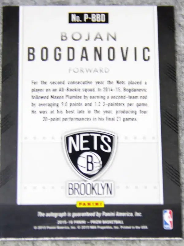2015-16 Bojan Bogdanovic #P-BBD Panini Prizm Autograph - back