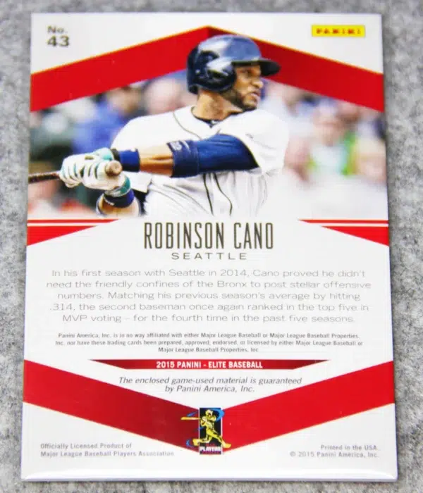 2015 Robinson Cano #43 Panini Elite Members Only Materials Bat Relic - back