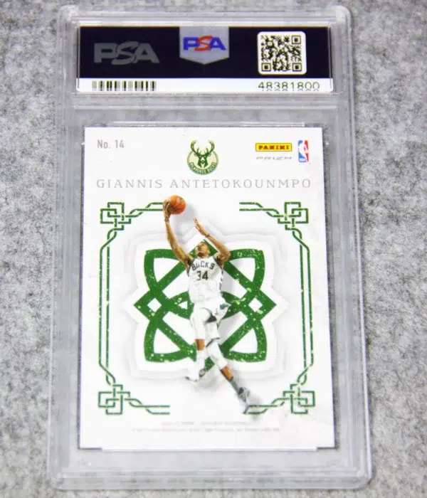 2016-17 Giannis Antetokounmpo #14 Panini Excalibur Crusade Holo Prizm PSA 10 GEM MT - back