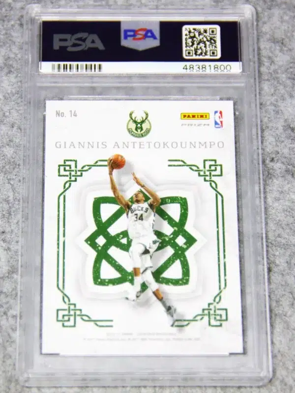 2016-17 Giannis Antetokounmpo #14 Panini Excalibur Crusade Holo Prizm PSA 10 GEM MT - back