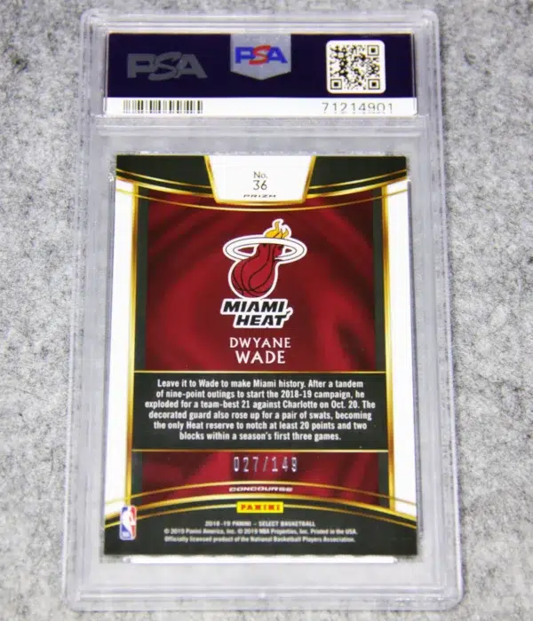 2018-19 Dwyane Wade #36 Panini Select Concourse White Prizm PSA 9 MINT SN#27 - back