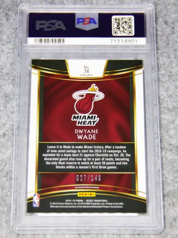 2018-19 Dwyane Wade #36 Panini Select Concourse White Prizm PSA 9 MINT SN#27 - back