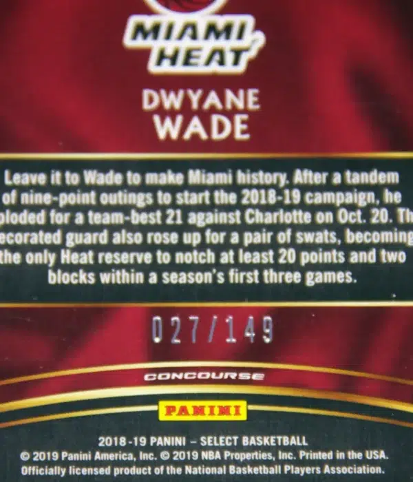 2018-19 Dwyane Wade #36 Panini Select Concourse White Prizm PSA 9 MINT SN#27 - detail