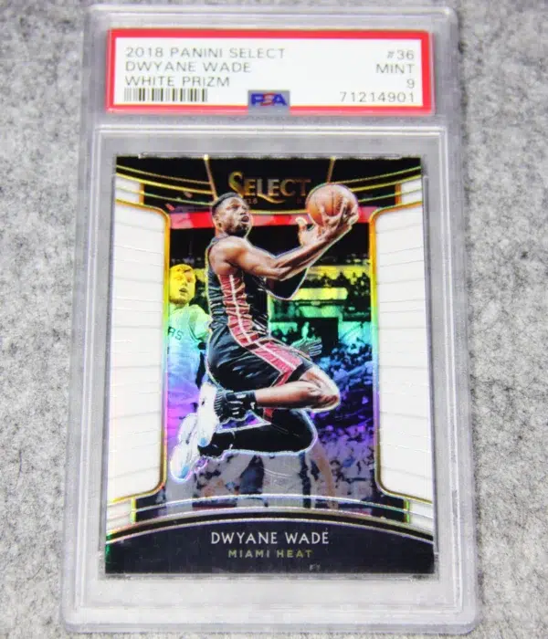 2018-19 Dwyane Wade #36 Panini Select Concourse White Prizm PSA 9 MINT SN#27 - front