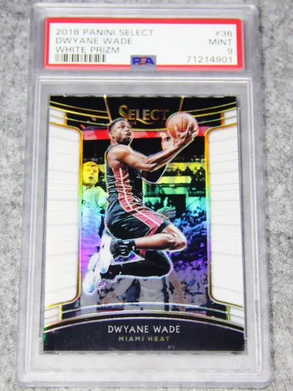 2018-19 Dwyane Wade #36 Panini Select Concourse White Prizm PSA 9 MINT SN#27 - front
