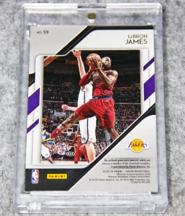 2018-19 LeBron James #59 Panini Prizm Sensational Swatches Orange GU Patch - back