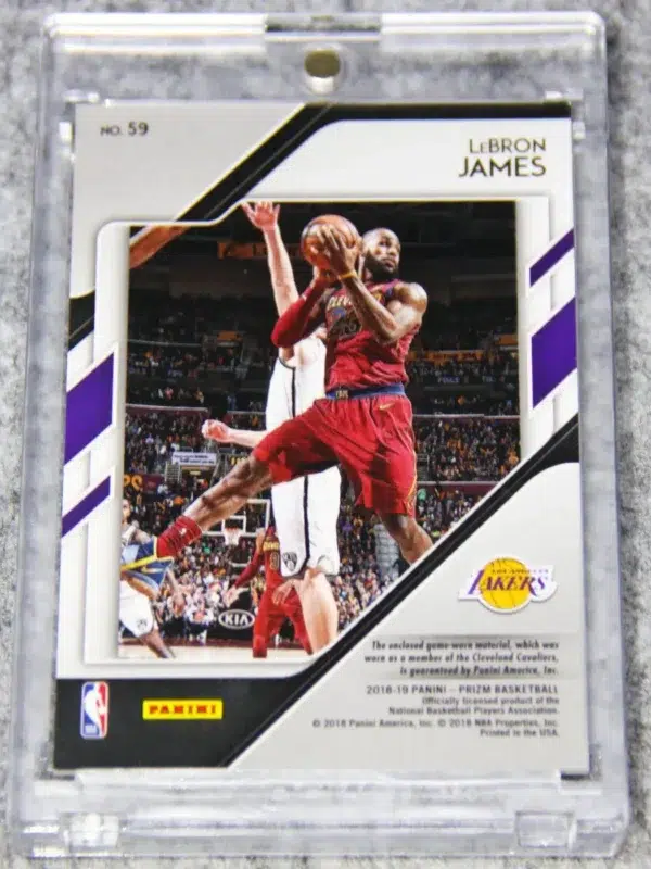 2018-19 LeBron James #59 Panini Prizm Sensational Swatches Orange GU Patch - back