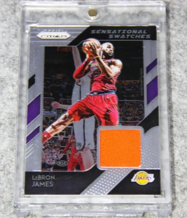 2018-19 LeBron James #59 Panini Prizm Sensational Swatches Orange GU Patch - front