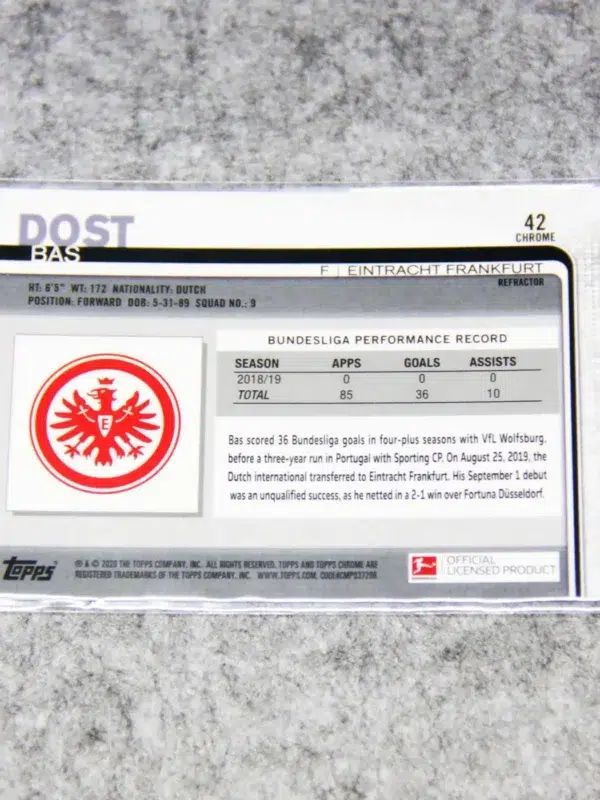 2019-20 Bas Dost #42 Topps Chrome Bundesliga Refractor - back