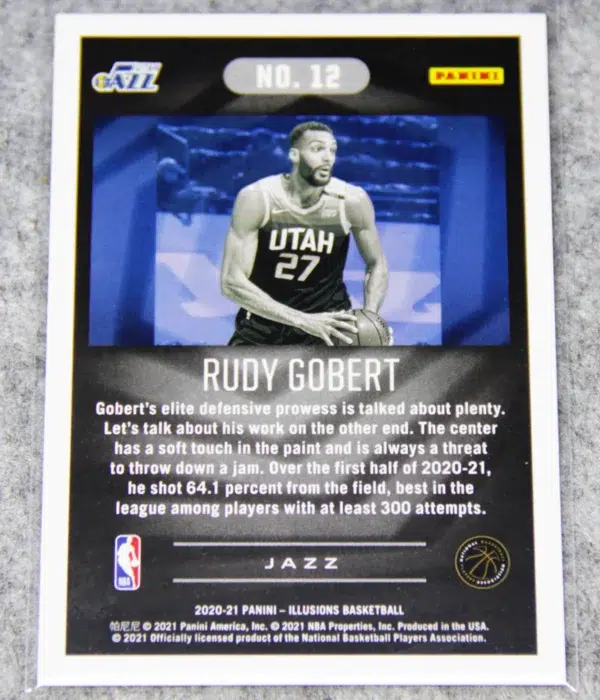 2020-21 Rudy Gobert #12 Panini Illusions Gold Parallel SN#8 - back