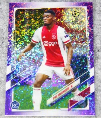 2020-21 Ryan Gravenberch #98 Topps Chrome UEFA Champions League Purple Mini-Diamond Refractor RC SN#165 - front