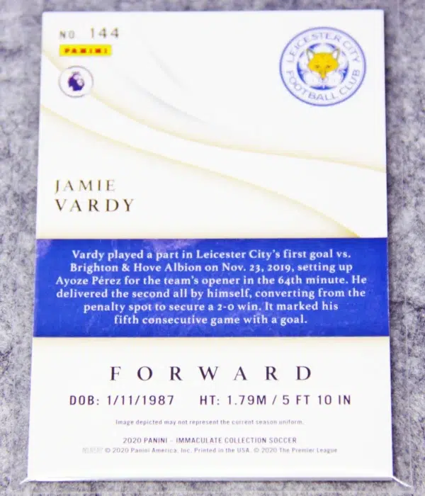 2020 Jamie Vardy #144 Panini Immaculate Collection SN#91 - back
