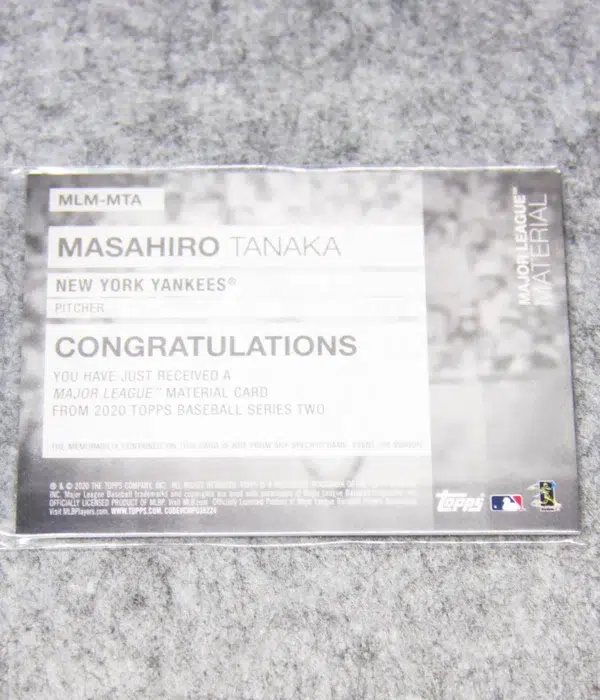2020 Masahiro Tanaka #MLM-MTA Topps Series 2 Major League Material Patch SN#32 - back