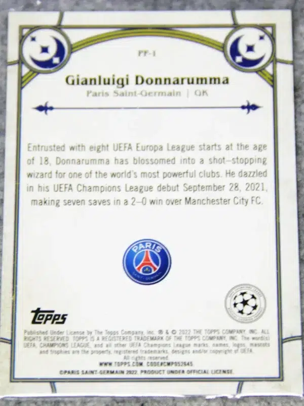 2021-22 Gianluigi Donnarumma #PF-1 Topps Merlin UEFA Champions League Prohegy Fulfilled - back